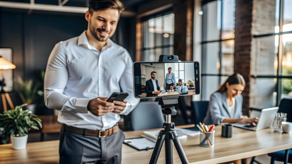 3d Flat icon as Social media manager conducting a live stream event concept as A social media manage